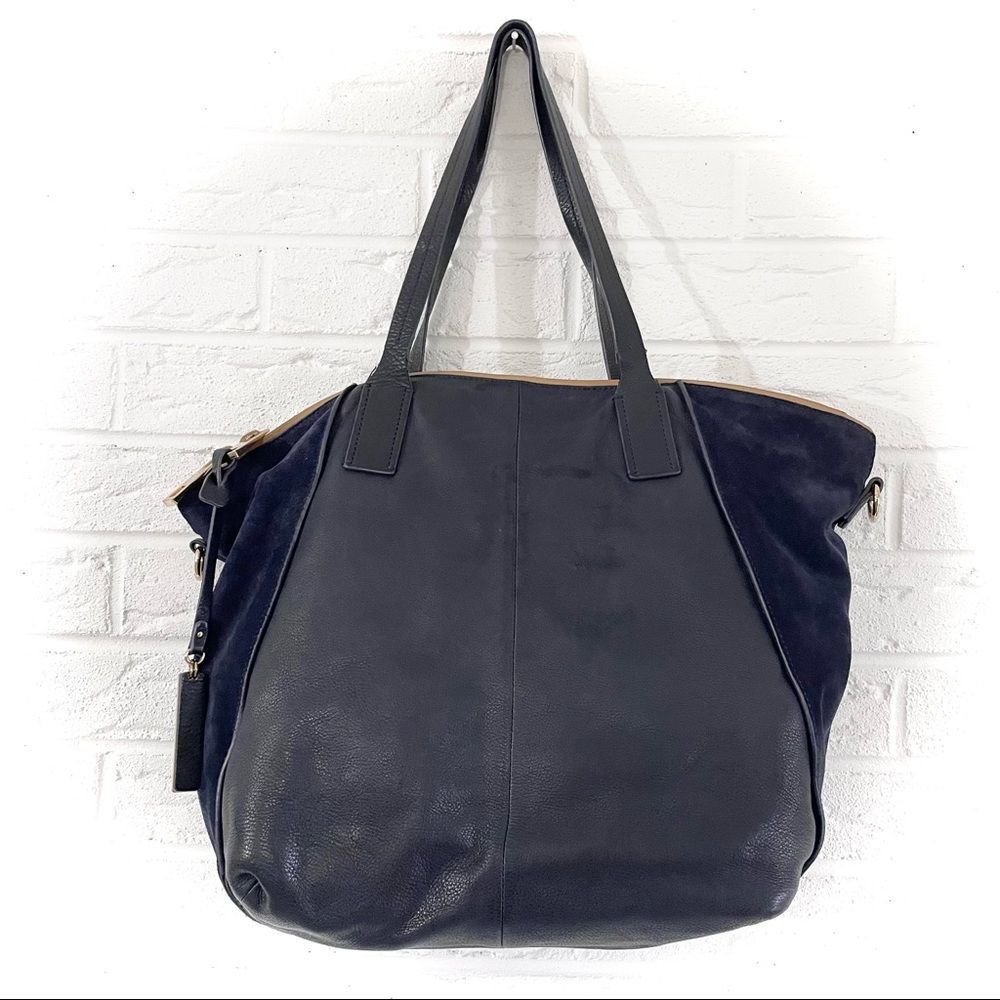 VINCE CAMUTO Navy Alcia Suede and Leather Tote Purse